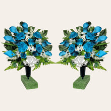 Load image into Gallery viewer, Turquoise Rose and Calla Lily Memorial Decorations: Includes 2 Cemetery Cones
