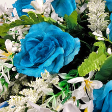 Load image into Gallery viewer, Turquoise Rose and Calla Lily Headstone Saddle Memorial Decoration
