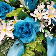 Load image into Gallery viewer, Turquoise Rose and Calla Lily Headstone Saddle Memorial Decoration
