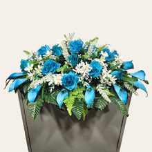 Load image into Gallery viewer, Turquoise Rose and Calla Lily Headstone Saddle Memorial Decoration
