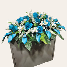 Load image into Gallery viewer, Turquoise Rose and Calla Lily Headstone Saddle Memorial Decoration
