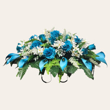 Load image into Gallery viewer, Turquoise Rose and Calla Lily Headstone Saddle Memorial Decoration
