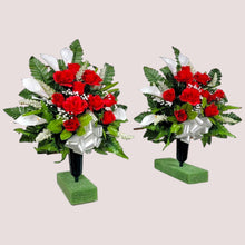 Load image into Gallery viewer, Red Rose and White Calla Lily Memorial Decoration: Includes 2 Cemetery Cones
