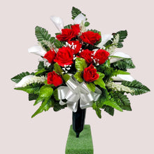 Load image into Gallery viewer, Red Rose and White Calla Lily Cemetery Cone Memorial Decoration
