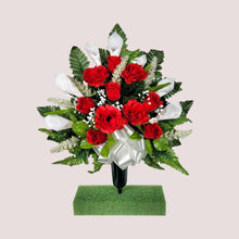 Load image into Gallery viewer, Red Rose and White Calla Lily Memorial Decoration: Includes 2 Cemetery Cones
