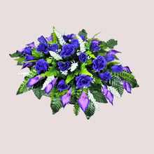 Load image into Gallery viewer, Purple Rose and Calla Lily Headstone Saddle Memorial Decoration
