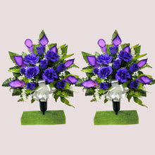 Load image into Gallery viewer, Purple Rose and Calla Lily Memorial Decorations: Includes 2 Cemetery Cones
