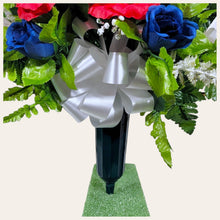 Load image into Gallery viewer, Red White and Blue Rose and Calla Lily Cemetery Cone Memorial Decoration
