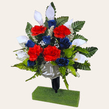 Load image into Gallery viewer, Red White and Blue Rose and Calla Lily Cemetery Cone Memorial Decoration
