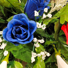 Load image into Gallery viewer, Red White and Blue Rose and Calla Lily Headstone Saddle Memorial Decoration
