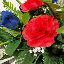 Load image into Gallery viewer, Red White and Blue Rose and Calla Lily Headstone Saddle Memorial Decoration
