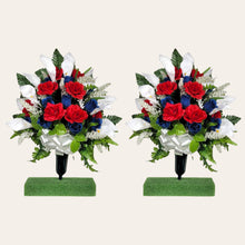 Load image into Gallery viewer, Red White and Blue Rose and Calla Lily Memorial Decoration: Includes 2 Cemetery Cones
