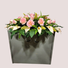 Load image into Gallery viewer, Cream Pink Rose and Calla Lily Headstone Saddle Memorial Decoration
