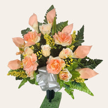 Load image into Gallery viewer, Peach Rose and Calla Lily Memorial Decorations: Includes 2 Cemetery Cones
