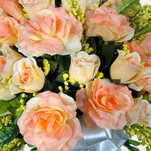 Load image into Gallery viewer, Peach Rose and Calla Lily Memorial Decorations: Includes 2 Jumbo Cemetery Cones
