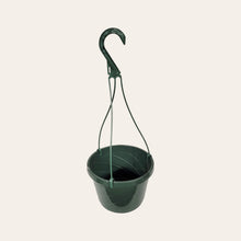 Load image into Gallery viewer, This is a set of 6 8" green plastic hanging baskets with a removable handle.
