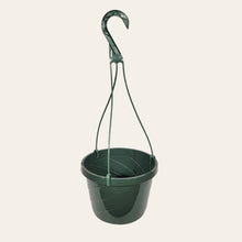 Load image into Gallery viewer, This is a set of 6 8" green plastic hanging baskets with a removable handle.
