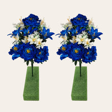 Load image into Gallery viewer, This is 2 Artificial Flower Bushes with Blue Peony and Lily flowers. It is great for floral craft supply, memorial, bridal, &amp; DIY.
