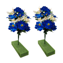 Load image into Gallery viewer, This is 2 Artificial Flower Bushes with Blue Peony and Lily flowers. It is great for floral craft supply, memorial, bridal, &amp; DIY.
