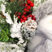 Load image into Gallery viewer, This cemetery cone comes with a cute smiling snowman, red berries, and a gray stocking cap. It is a Christmas memorial decoration.
