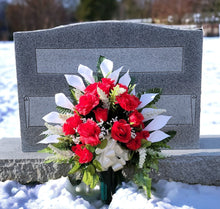 Load image into Gallery viewer, Red Rose and White Calla Jumbo Cemetery Cone Memorial Decoration
