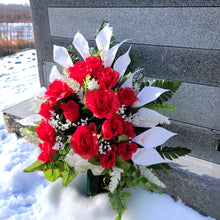 Load image into Gallery viewer, Red Rose and White Calla Jumbo Cemetery Cone Memorial Decoration
