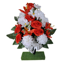 Load image into Gallery viewer, Rose/Mum/Lily Memorial Cone Bouquet - Red and White Flowers for Cemetary - Gravesite Flowers for Vase
