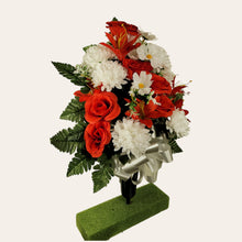 Load image into Gallery viewer, Rose/Mum/Lily Memorial Cone Bouquet - Red and White Flowers for Cemetary - Gravesite Flowers for Vase
