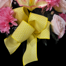 Load image into Gallery viewer, This 360-degree Rose, Mum, and Lily cemetery cone has pink roses, mums, and lilies. This is a beautiful spring memorial decoration.
