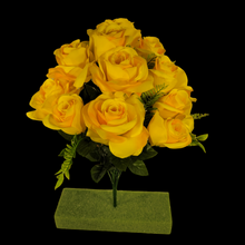 Load image into Gallery viewer, Artificial Flowering Bush 21&quot; Tall Yellow Rose Bush with 12 Blooms and silk fern greenery. For memorial, craft supply, home decor, and more!
