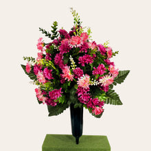 Load image into Gallery viewer, Beauty Pink Memorial Decoration with mini mum grave flowers. Cemetery cone for funeral or grave. 180 degrees
