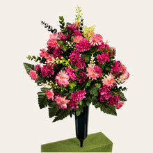 Load image into Gallery viewer, Beauty Pink Memorial Decoration with mini mum grave flowers. Cemetery cone for funeral or grave. 180 degrees
