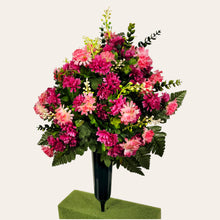 Load image into Gallery viewer, Beauty Pink Memorial Decoration with mini mum grave flowers. Cemetery cone for funeral or grave. 180 degrees
