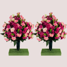 Load image into Gallery viewer, This memorial decoration pair has beauty pink mini mum grave flowers for cemetery. It is 360-degree funeral flowers.
