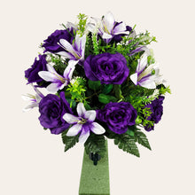 Load image into Gallery viewer, Purple Rose and White Lily Cemetery Cone (360 Degrees)
