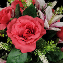 Load image into Gallery viewer, Pink Rose and White Lily Cemetery Hanging Basket
