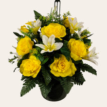 Load image into Gallery viewer, Yellow Rose and White Lily Cemetery Hanging Basket
