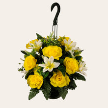 Load image into Gallery viewer, Yellow Rose and White Lily Cemetery Hanging Basket
