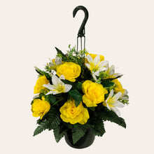 Load image into Gallery viewer, Yellow Rose and White Lily Cemetery Hanging Basket
