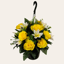 Load image into Gallery viewer, Yellow Rose and White Lily Cemetery Hanging Basket
