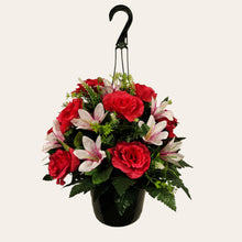 Load image into Gallery viewer, Pink Rose and White Lily Cemetery Hanging Basket
