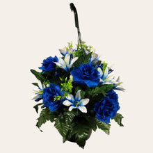 Load image into Gallery viewer, Blue Rose and White Lily Cemetery Hanging Basket
