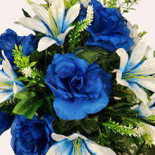 Load image into Gallery viewer, Blue Rose and White Lily Cemetery Hanging Basket
