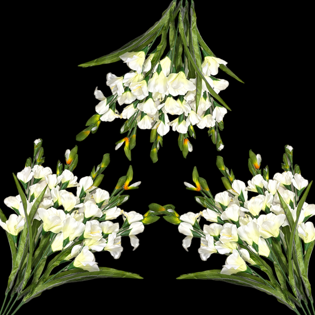 3 Cream Gladiolus Artificial Flowers for memorial, bridal, craft supply, home decor, and more!