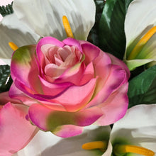 Load image into Gallery viewer, Elegant Large Beauty Pink Rose &amp; White Calla Lily Memorial Cone Decoration
