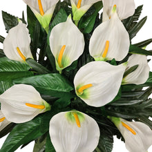 Load image into Gallery viewer, This cemetery cone has grave flowers including cream calla lily. It is a funeral or memorial decoration. (Copy)
