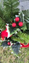 Load image into Gallery viewer, Christmas cemetery vase memorial decoration with berries, holly, and pine.
