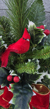 Load image into Gallery viewer, Christmas cemetery vase memorial decoration with berries, holly, and pine.
