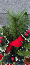 Load image into Gallery viewer, Christmas cemetery vase memorial decoration with berries, holly, and pine.
