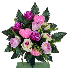 Load image into Gallery viewer, Elegant Mix of Pink and Cream Roses with Shimmering Love Hearts Cemetery Cone Memorial Decoration
